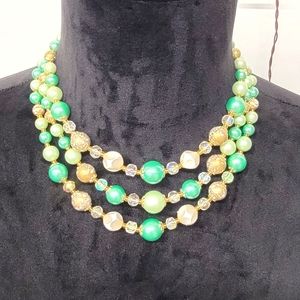 3 strand Mint and Gold necklace